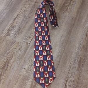 Hallmark Yule Tie Greetings navy with snowmen  silk holiday winter tie